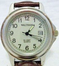 Vintage Waltham El Light Quartz WTH08 Mens Silver Watch with Brown Leather Band  - £77.44 GBP