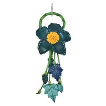 Vibrant Floral Tassel Blue and Green Leather Bag Ornament or Keychain - £18.78 GBP