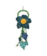 Vibrant Floral Tassel Blue and Green Leather Bag Ornament or Keychain - £18.67 GBP