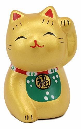 Japanese Lucky Charm Beckoning Cat Gold Maneki Neko With Baby Bib Mini F... - $12.49