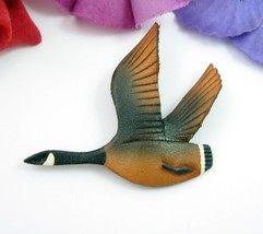 LEATHER FLYING GOOSE PIN Vintage Bird Brooch Artist Signed CANADA Hand C... - £14.79 GBP