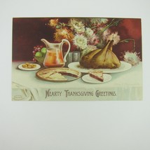 Thanksgiving Postcard Meal Table Turkey Pie Fruit Flowers Embossed Antique 1907 - £7.50 GBP