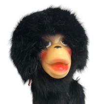 Monkey Puppet Plastic Face Soft Black Fur Bendable Red Felt Hands Feet Vintage - $24.86