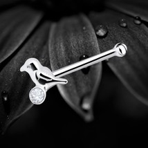 925 Sterling Silver Clear Crystal Bird Straight Bone Nose Stud Screw Pin... - $176.57 MXN