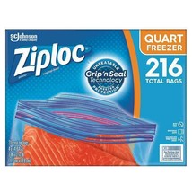 Ziploc Freezer Bags **216**Storage Pack Heavy Duty Quart Ziplock Bag Gri... - $24.40