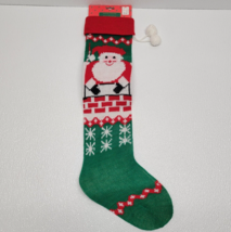 Vintage Christmas Trimmings Knit Christmas Stocking Santa Red Green 24&quot; ... - $14.15