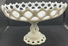 Vintage Westmoreland White Milk Glass Open Lace Pedestal Compote Fruit B... - $34.65