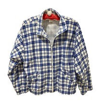 Vintage Golfer Look Preppy Full Zip Cotton Lightweight Jacket Blue Plaid - £19.78 GBP