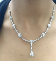 14k White Gold Finish 14.10 Ct Cluster Round Diamond Ladies Exclusive Necklace - £201.84 GBP