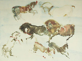 &quot; Chevaux &quot; Par Kaiko Moti Signé Édition Limitée 103/300 Lithographie - $1,462.60