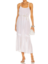 Lemlem Kelali Sun Dress Cover Cotton Waist Tie Metallic Semi-Sheer White Gold M - £68.39 GBP