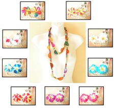 Women Colorful Ethnic Wooden Crafted Chains One Loop Long Flowers Lei Necklace - $4.00