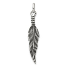 Sterling Silver Antiqued Feather Pendant Charm Jewelry 42mm x 9mm - £15.13 GBP