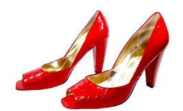 Enzo Angiolini Women Peep Toe Pump Size 9 Red High Heel Patent Leather Embossed - £35.62 GBP