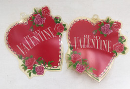 Be my valentine red  hearts vintage clings with suction cups window decor - $361.28 MXN