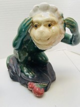 Vintage Majolica Style Hear No Evil Monkey Figurine Green Capuchin 7.75in T - £56.12 GBP