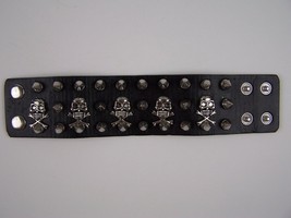 Heavy Metal Spiked Skulls &amp; Cross Bones Leather Bracelet Punk Goth Cool Stuff - £25.24 GBP
