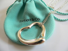 Tiffany &amp; Co Large Open Heart Necklace Pendant 29 inch Chain Gift Pouch Love - £293.48 GBP