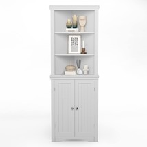 Corner Cabinet Corner Bathroom Cabinet with 2 Doors and 3 Tier Shelves Free Stan - £69.54 GBP