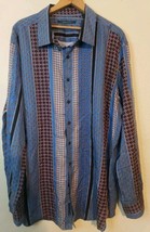 Perry Ellis Shirt Mens 2X Blue Striped Geometric Button Up Long Sleeve L... - £12.11 GBP