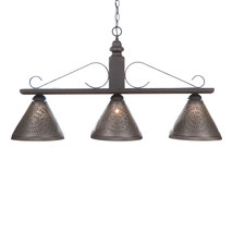 Large Island Light Wood and Metal with Punched Tin Shades &quot;Wellington&quot; Black - £359.67 GBP