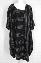 TRANSPARENTE Tunic Short Dress Jersey Stripe Black Grey One Size - $54.44