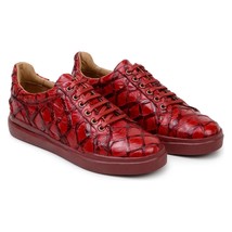 Belvedere Kingstone Genuine Pirarucu Leather Lace Up Sneakers Red Br02 image 3