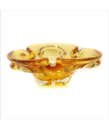 Chalet Canada Yellow Amber Art Glass Folded Edge Candy Dish Bowl Heavy V... - $44.52