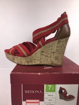 Merona Womens Wedge.sandals size 7.5 M red fabric double cross strap cork shoes - £23.87 GBP