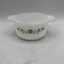 Dynaware PYR-O-REY Brown Daisy Small Bowl With Lid Milk Glass 12 Oz. Vintage - £7.41 GBP