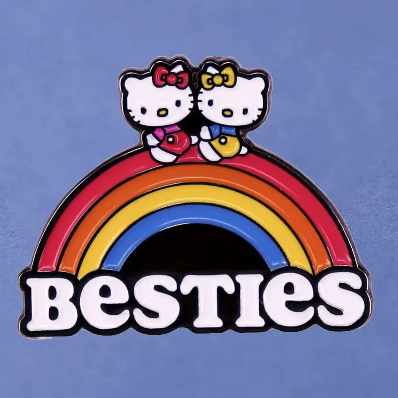 Besties Hello Kitty Enamel Pin LGBT Rainbow Brooches Lapel Pins for Back... - £5.85 GBP+