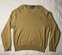 Polo Ralph Lauren Sweater Men’s XXL Tan Pima Cotton V Neck Pullover Long... - $25.00