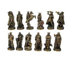 Bronze Finished 12 Piece Norse Gods and Goddesses Miniature Statue Set - £94.95 GBP