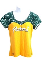 GREEN BAY PACKERS Shirt Women&#39;s Large  V-Neck Cotton Green Yellow Polka ... - $13.98