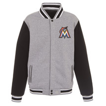 MLB Miami Marlins Reversible Full Snap Fleece Jacket 2 Front logos JH Design - £96.50 GBP