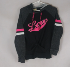 Bobbie Brooks Black &amp; Gray Pink Love Graphic Design Tie Front Hoodie Siz... - $251.91 MXN