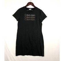 Calvin Klein Night Shirt LARGE Womens Black Rhinestones Logo Short Sleeve  - $15.29