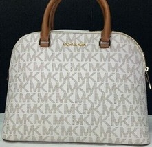 Michael Kors Cindy Large Dome Satchel Mk Logo Handbag, Vanilla Retail $298 Nwt - £138.91 GBP