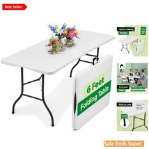 White 6ft Heavy-Duty Folding Table with Handle for Indoor Outdoor Events - $101.92