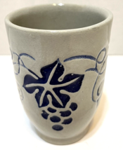 Vintage Stoneware Juice Cup Embossed Floral Blue and Gray 3 inches Tall - £7.20 GBP
