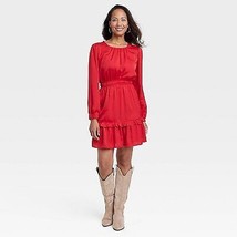 Women&#39;s Long Sleeve Satin Dress - Knox Rose Red S - £17.25 GBP