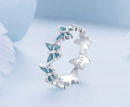Platinum 925 Sterling Silver Solid Blue Butterfly Charm Ring - FAST SHIPPING! - £39.31 GBP