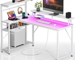 Gaming Desk With Power Outlet And Led Light, Reversible Small Desk With ... - £159.32 GBP