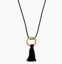 Madewell BOHO Black Tassel Long Fringe Rope Gold Ring Necklace - £13.02 GBP