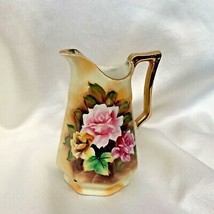 Vintage Enesco Porcelain Floral &amp; Gold Gilded Pitcher Creamer #E3314 Jap... - £11.94 GBP