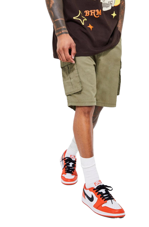 Primary image for BoohooMAN Cotton Relaxed Fit Classic Casual Olive Green Cargo Shorts - 32