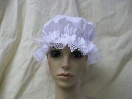 White Mop Cap Mob Hat Colonial Maid Betsy Ross Bonnet Peasant Victorian Ms Claus - £7.03 GBP