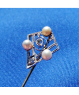 Earth mind Diamond Art Deco Gatsby era Pin Antique Pearl Filigree 14k Wh... - $1,325.25