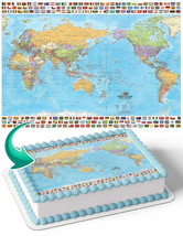 World Map Glove Earth Edible Image Cake Topper Personalized Birthday She... - €12,79 EUR