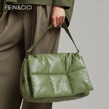 Green Designer quilted puff Shoulder Bag Women Casual Space Down Feather Padded  - £58.38 GBP